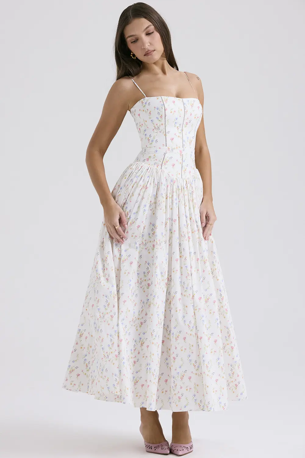 Elegant fashionable dress, skirt, high-quality style, french style, lifting effect, floral print — chobi 15