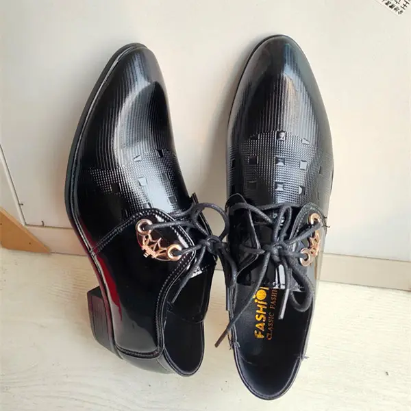 Trend men's demi-season black casual footwear pointed-toe English style, wedding shoes, trend of season, height increasing — chobi 13
