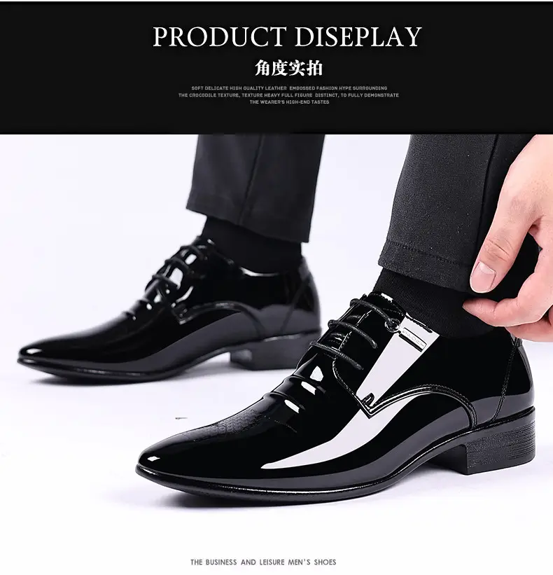 Men's demi-season shoes made of patent leather, slip-ons pointed-toe, low classic suit jacket, plus size — chobi 11
