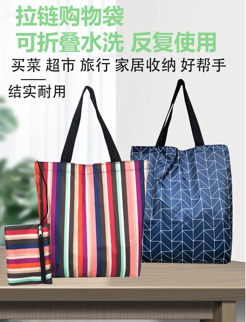 Waterproof shopping bag with zipper, folding handheld linen bag, travel bag, (Physicals), increased thickness — chobi 7