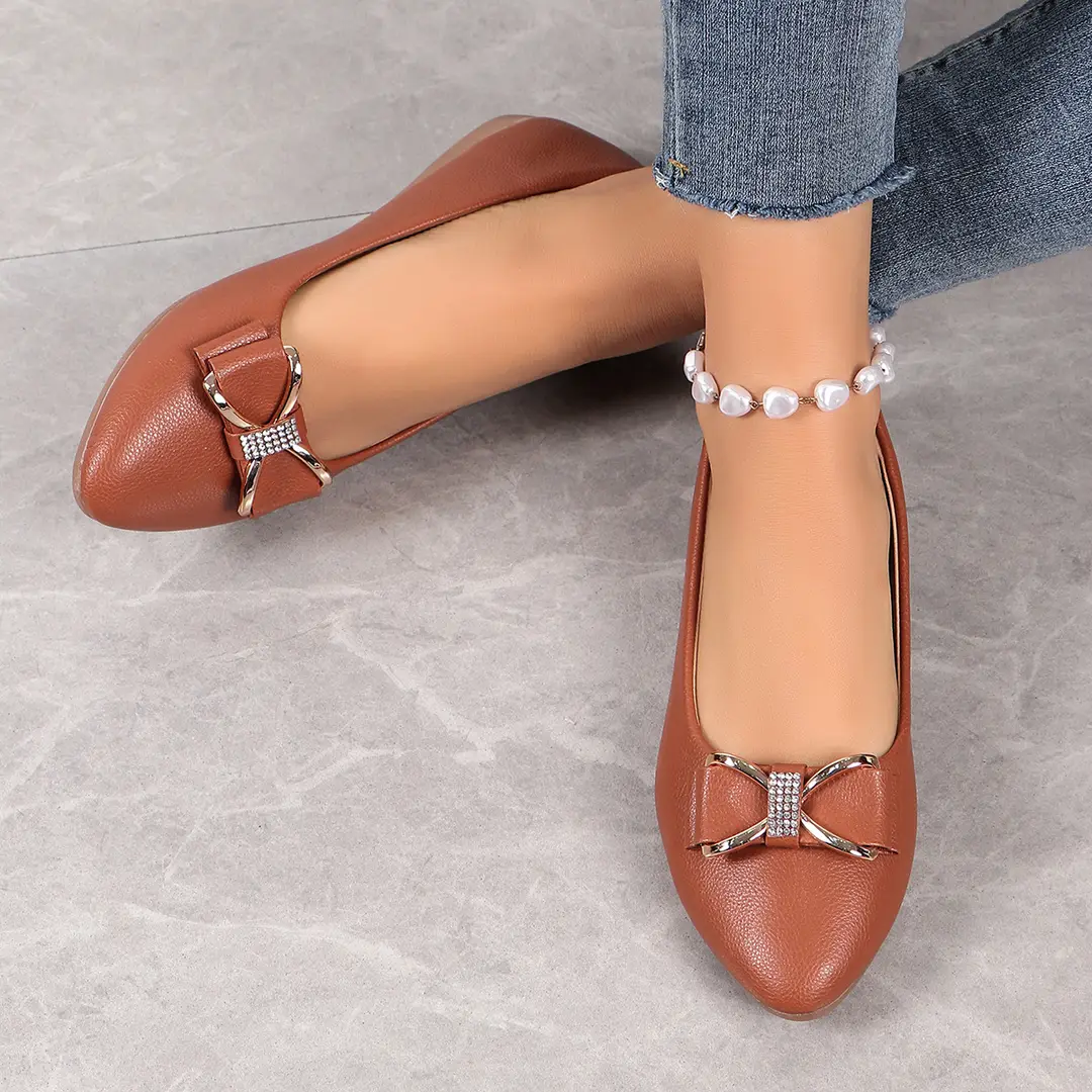 (Cross-border trading), women's shoes wedge heel pointed-toe low-cut with bow, 2024 years, trend of season, plus size, work shoes — chobi 17
