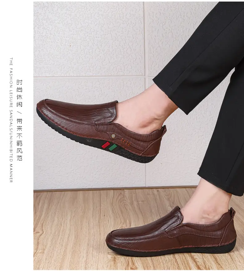 Men's autumn casual leather shoes platform, loafers, plus size, soft sole, cowhide — chobi 24