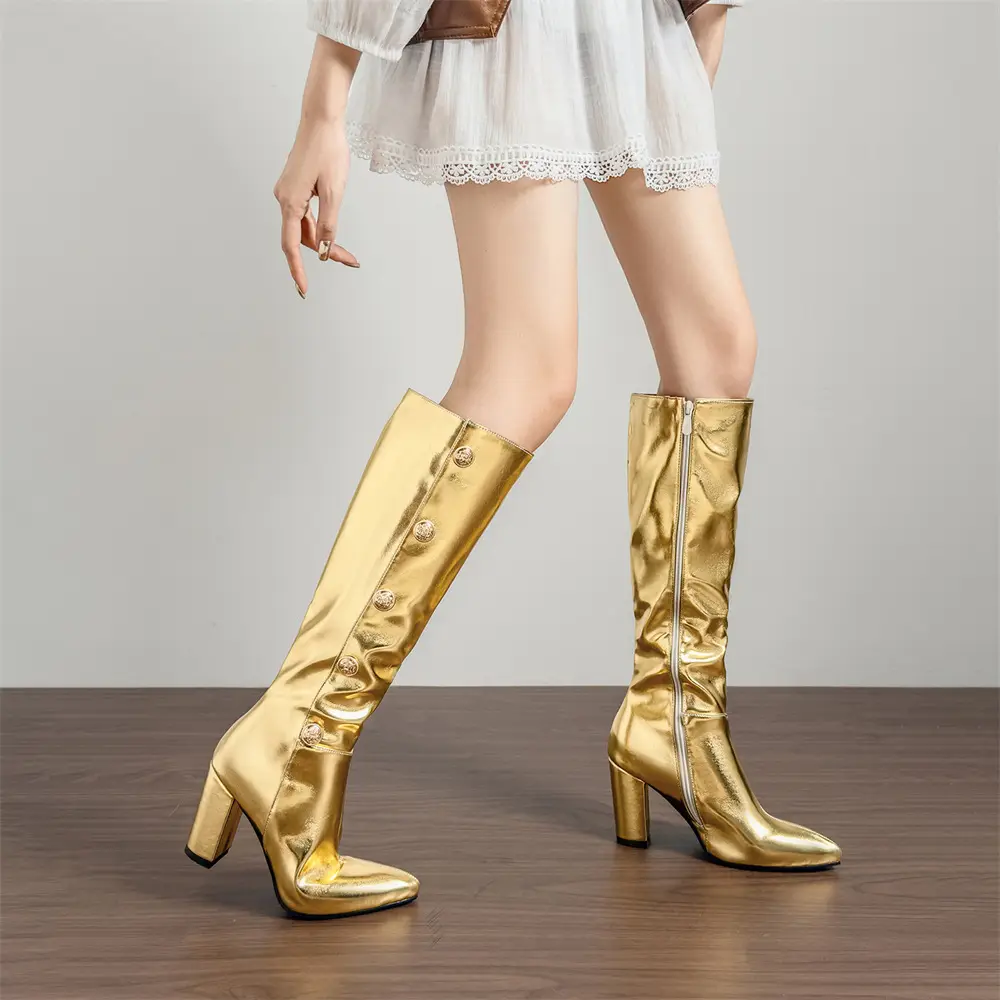 (Cross-border trading), capacious high boots pointed-toe with zipper, wide stable heel, plus size, 32 — chobi 4