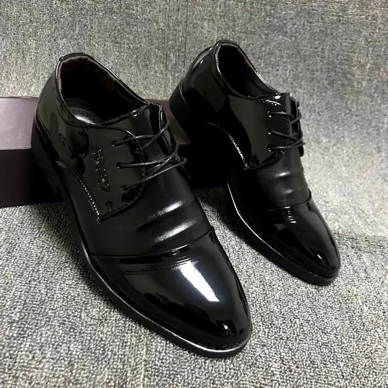 Trend men's demi-season black casual footwear pointed-toe English style, wedding shoes, trend of season, height increasing — chobi 7