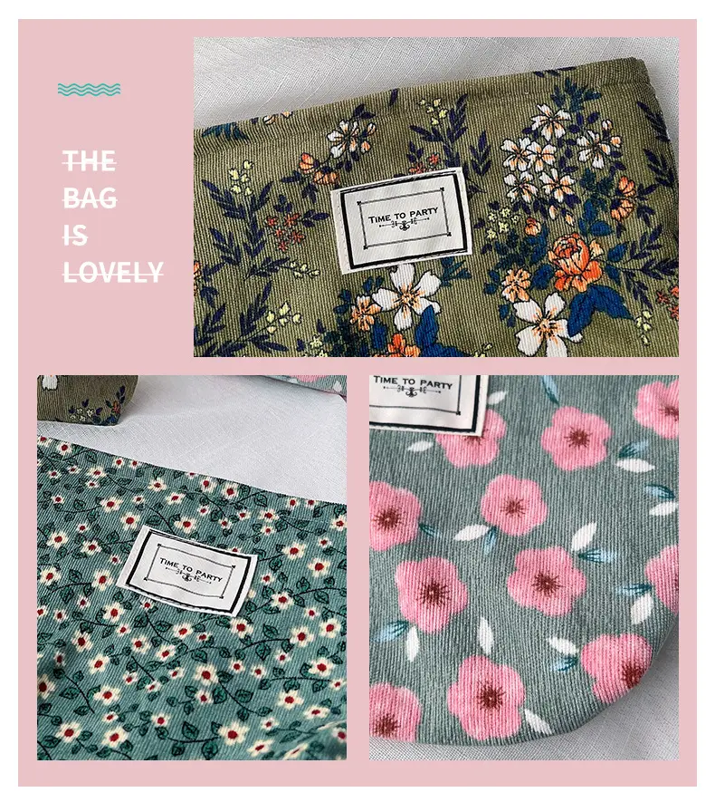 Retro cosmetic bag, cloth, storage bag for traveling, handheld organizer bag, flowered — chobi 6