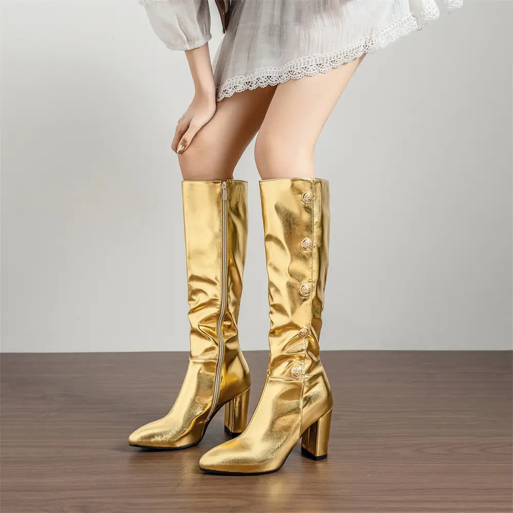 (Cross-border trading), capacious high boots pointed-toe with zipper, wide stable heel, plus size, 32 — chobi 5