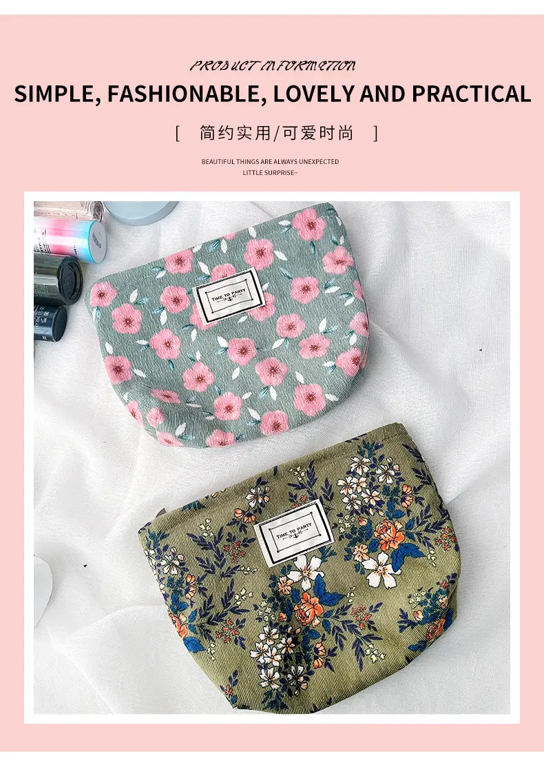 Retro cosmetic bag, cloth, storage bag for traveling, handheld organizer bag, flowered — chobi 4