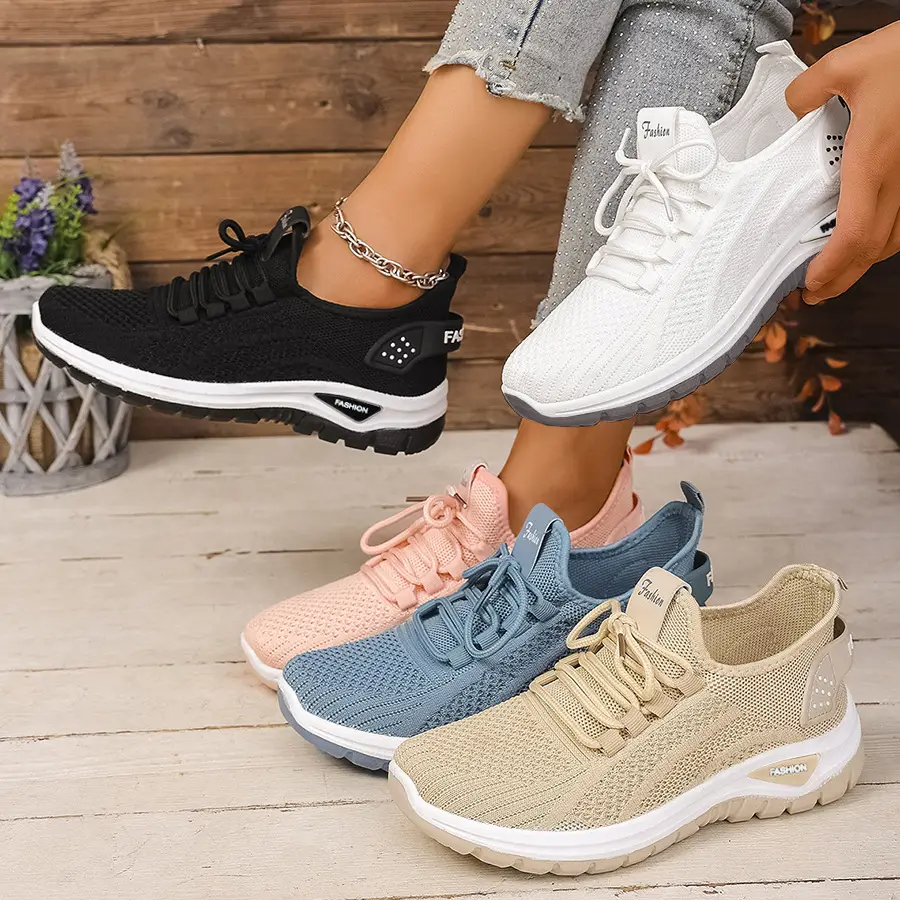 Women's shoes new style casual sports comfortable soft sole cross-border large size fly knit shoes versatile casual spring and autumn — chobi 2