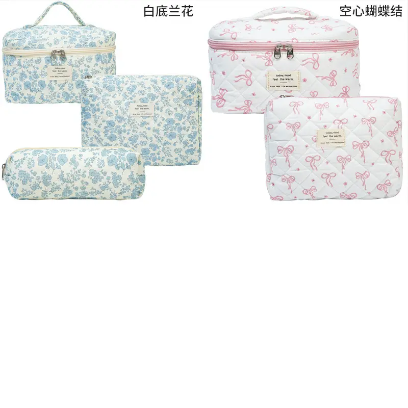 Handheld capacious cosmetic bag, cute brand storage system for traveling, flowered — chobi 10