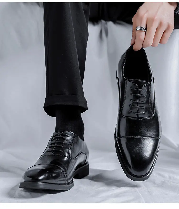 Three-knot men's leather shoes business casual dress men's shoes British supers shoes male groom wedding shoes 8038-r — chobi 12