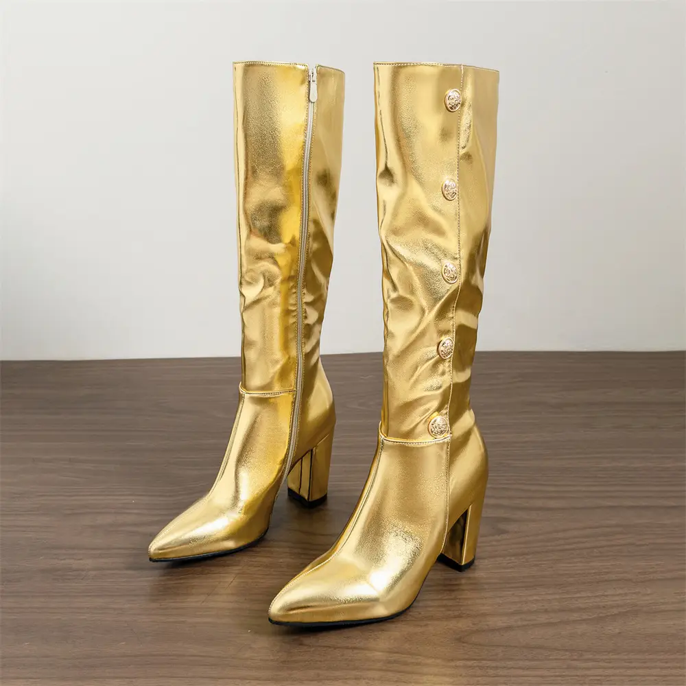 (Cross-border trading), capacious high boots pointed-toe with zipper, wide stable heel, plus size, 32 — chobi 19