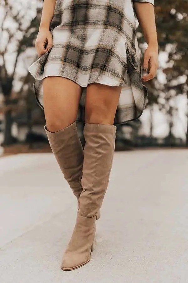 Women over -the -knee boots 2020 autumn and winter new rough heels high -heeled small, lean fluff boots women's side zipper long and winter — chobi 10