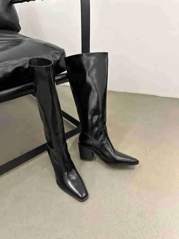 Demi-season high boots square toe, high heels, wide stable heel — chobi 2