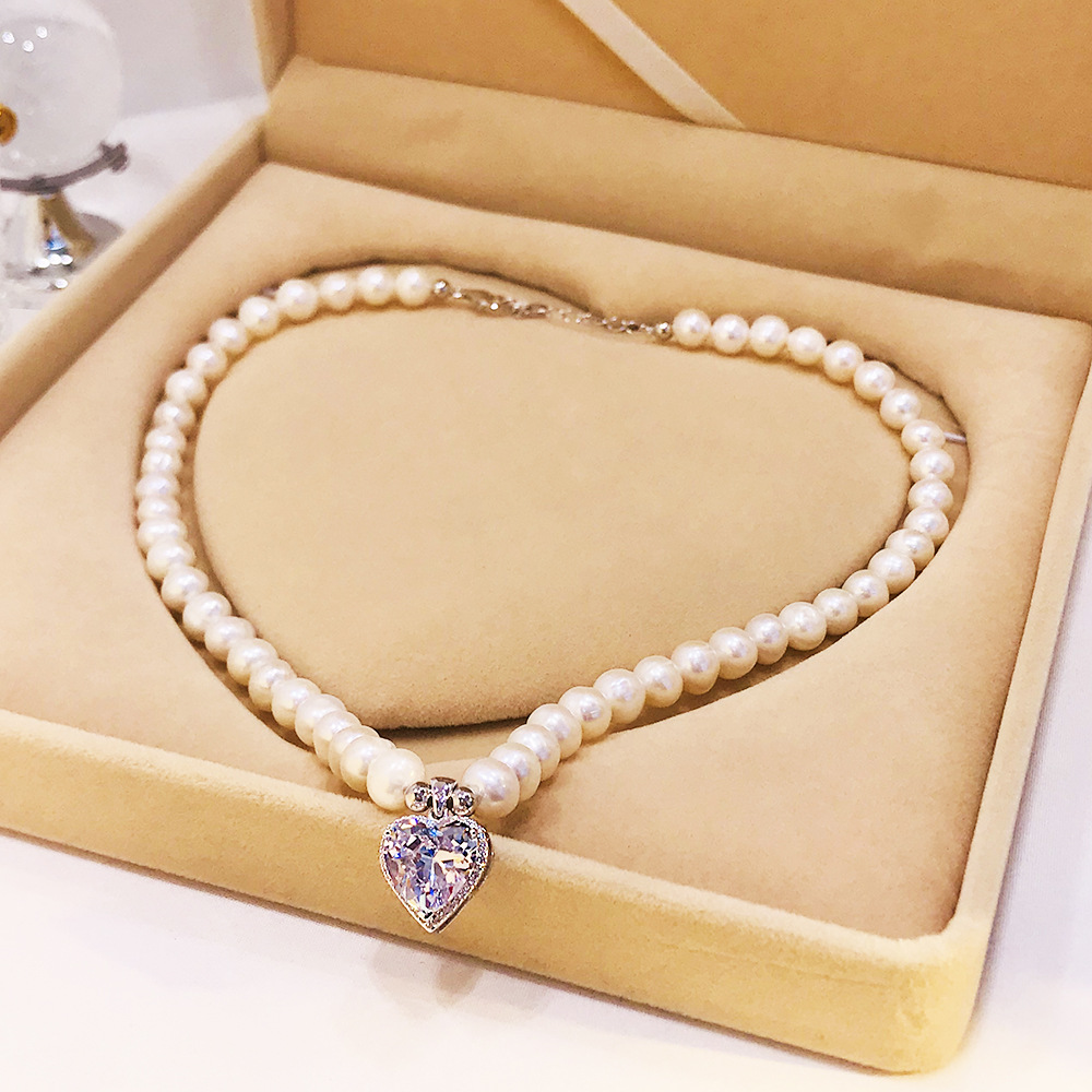 Organic accessory, necklace from pearl, chain, set for mother's day, silver 925 sample, Birthday gift — chobi 23