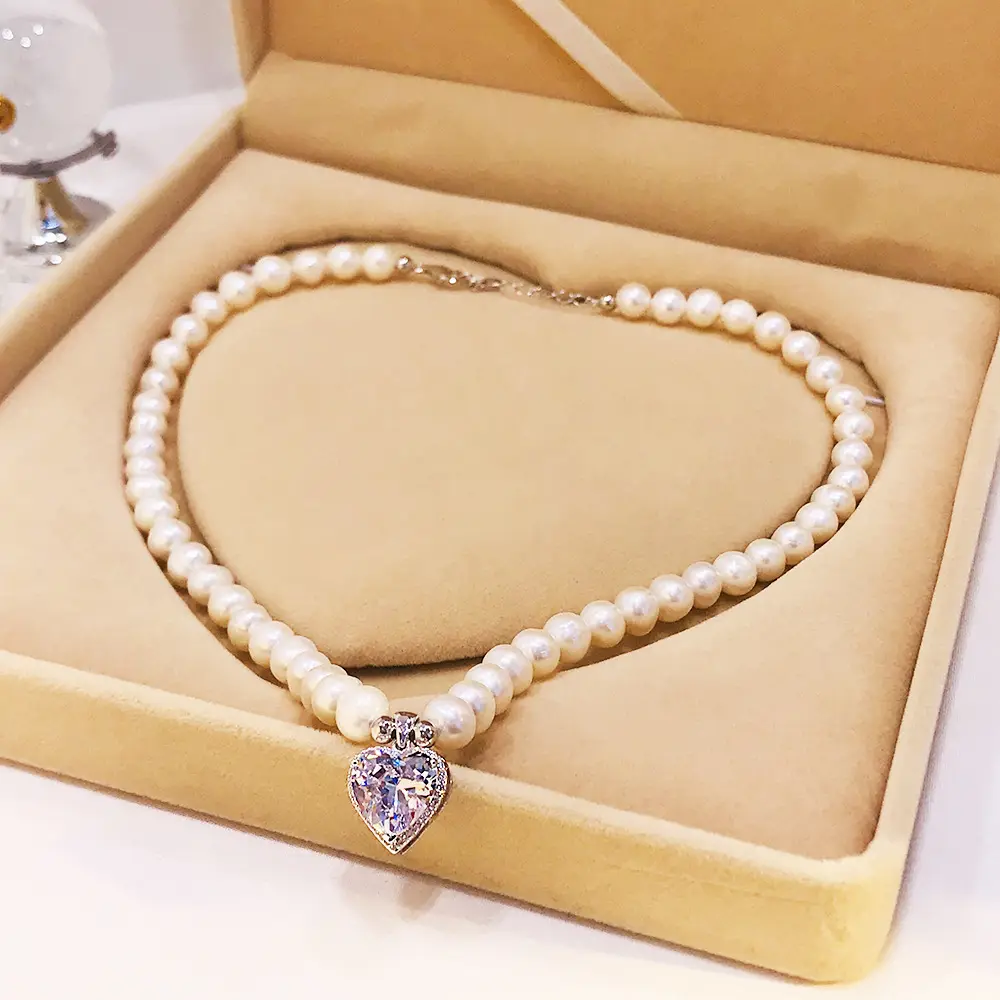 Organic accessory, necklace from pearl, chain, set for mother's day, silver 925 sample, Birthday gift — chobi 23