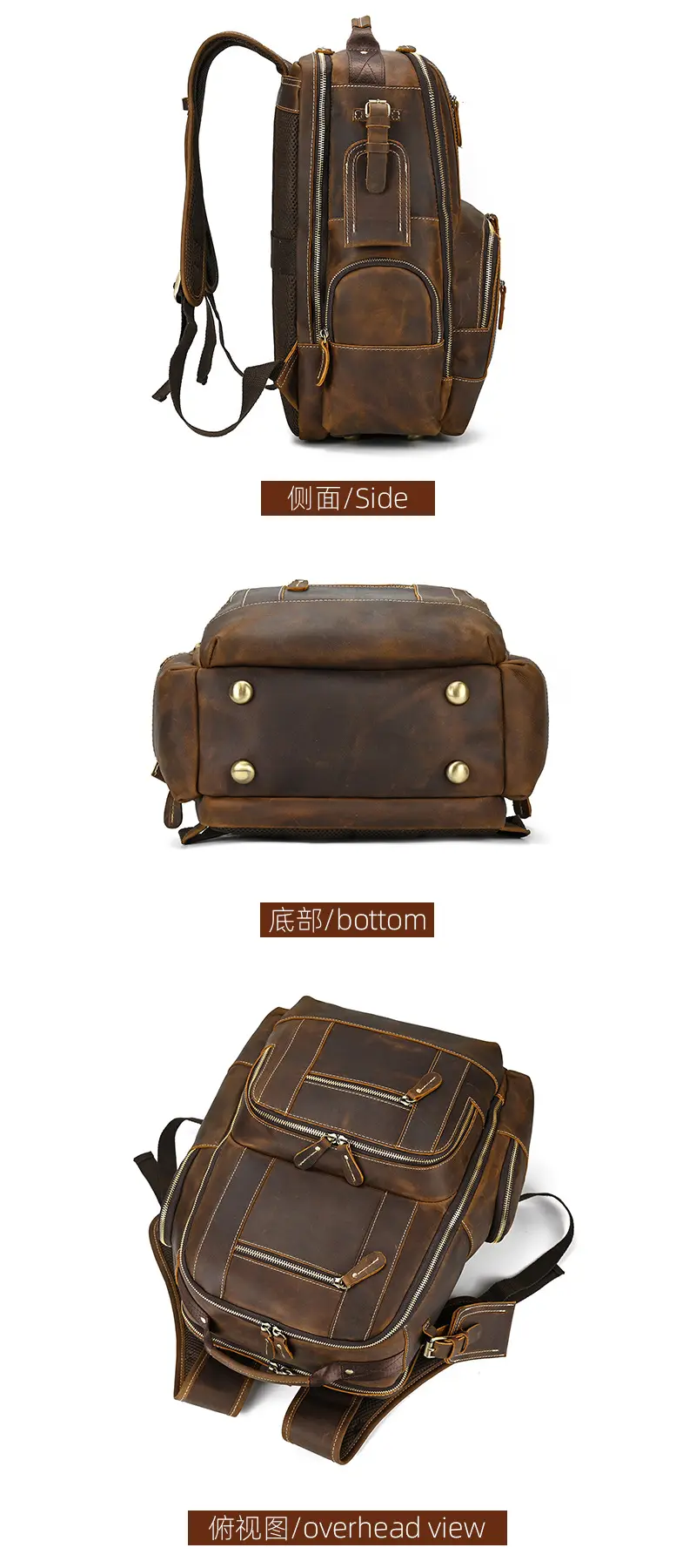 Leather backpack, men's capacious travel bag, one-shoulder bag — chobi 40