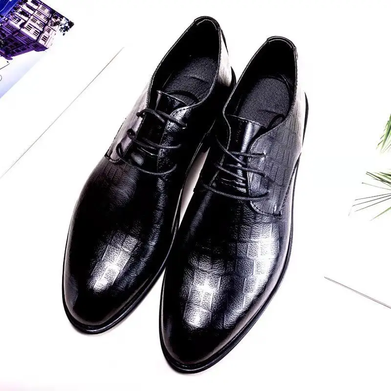 Demi-season breathable shoes made of black leather for summer and autumn, men's classic suit jacket English style pointed-toe, Collection Year 2025, K — chobi 9