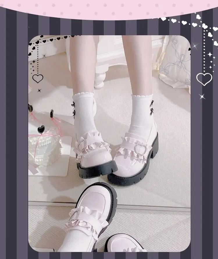 Black Japanese shoes platform heels, Lolita style, JK style (Japanese school style), height increasing, french style — chobi 22