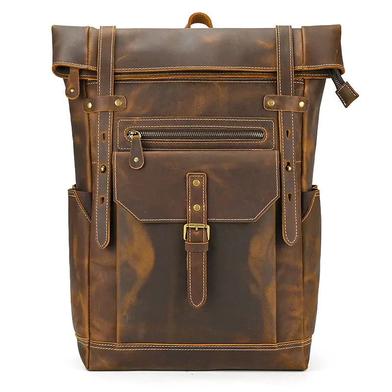 Leather backpack, men's capacious travel bag, one-shoulder bag — chobi 12