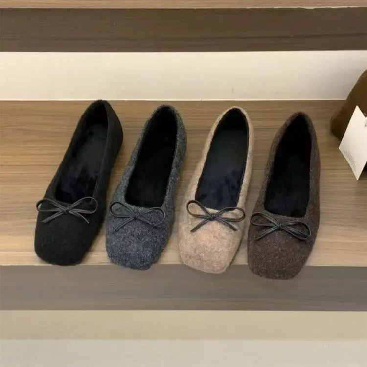 Suede women's Mary Jane shoes square toe with bow, non-slip sole, suitable with a skirt — chobi 1