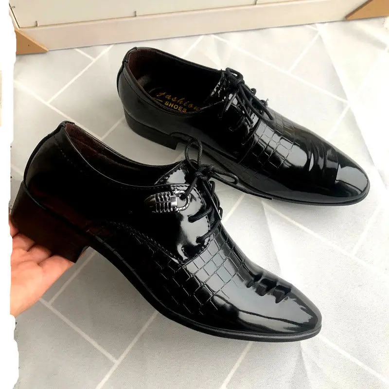 Trend men's demi-season black casual footwear pointed-toe English style, wedding shoes, trend of season, height increasing — chobi 3