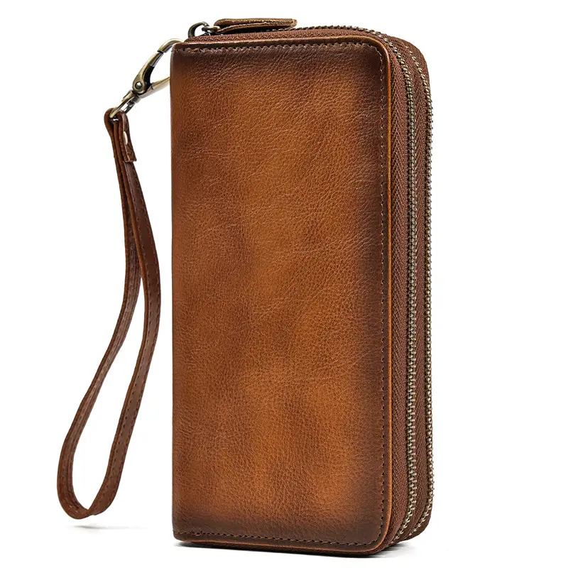 Leather long wallet with zipper, genuine leather — chobi 11