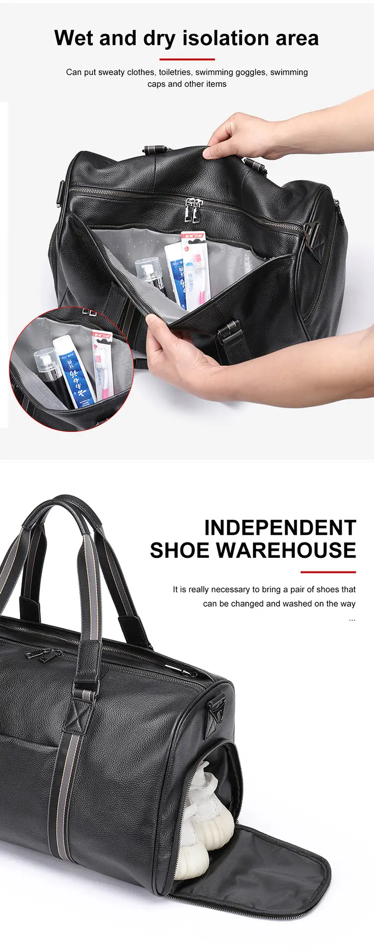 (Wholesale), universal travel bag wet and dry separation, one-shoulder bag one shoulder, genuine leather — chobi 13