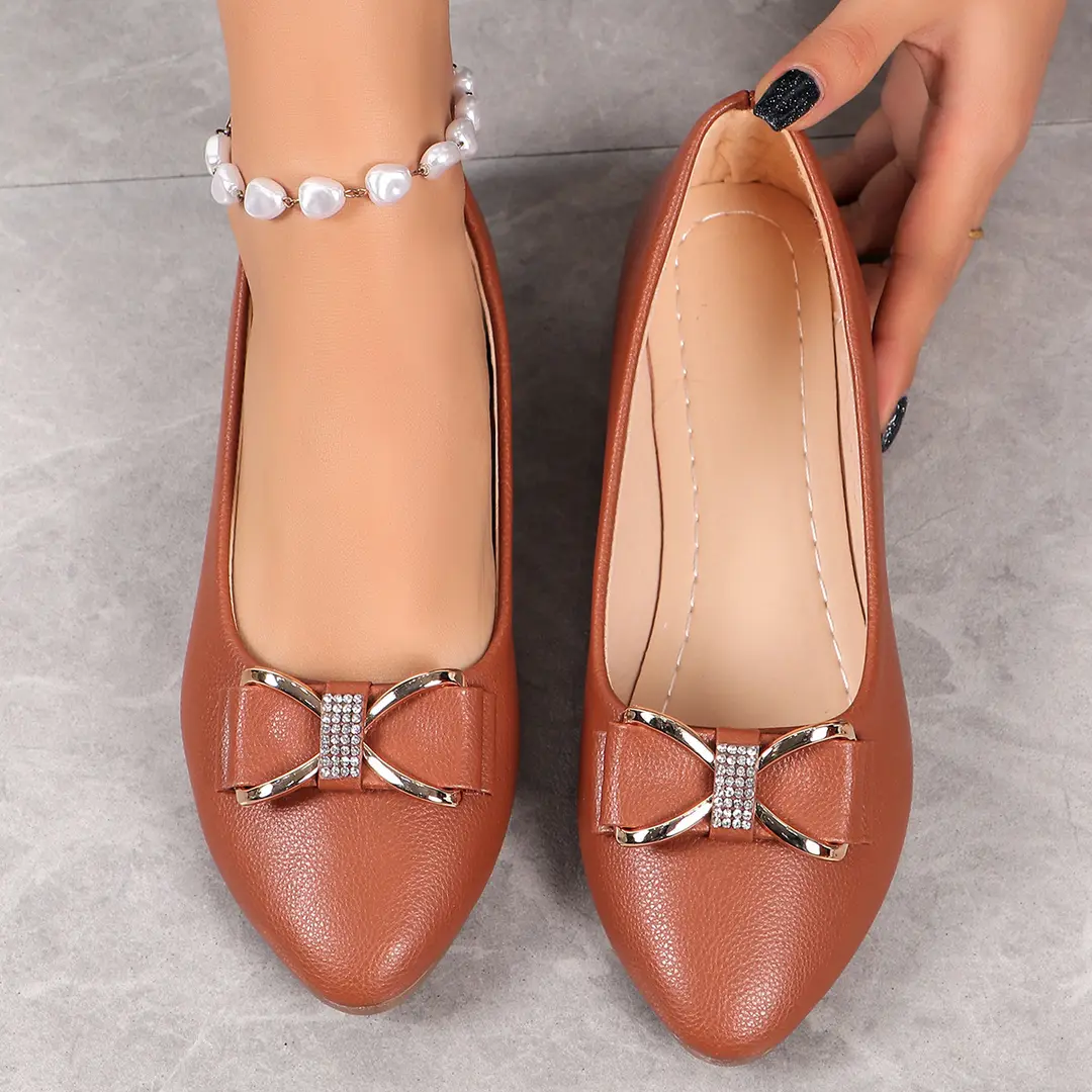 (Cross-border trading), women's shoes wedge heel pointed-toe low-cut with bow, 2024 years, trend of season, plus size, work shoes — chobi 18