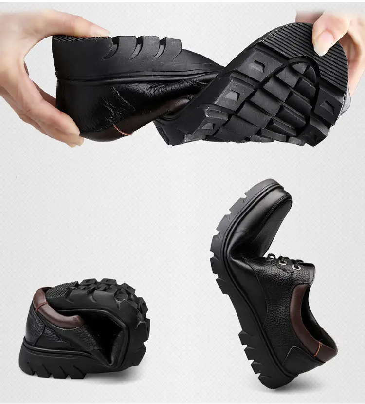 Leather demi-season shoes, men's casual casual footwear, for middle age, Korean style, soft sole — chobi 10