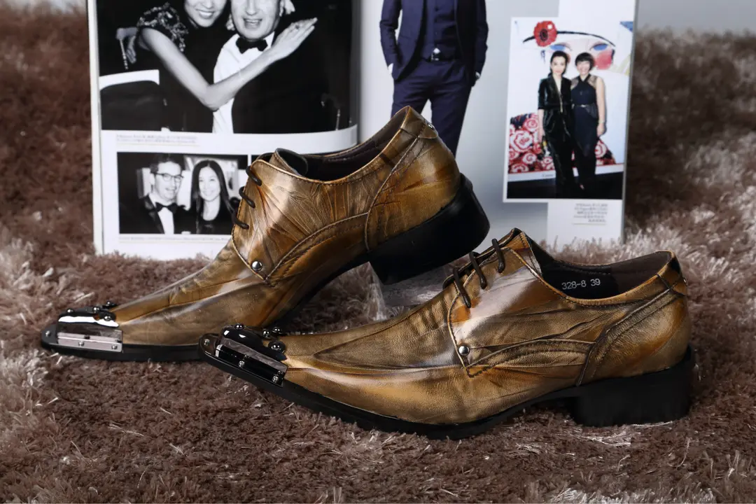 European style men's carved pointed-toe shoes, iron-toe trendy men's shoes, genuine leather British business casual fashion hairstylist men's leather  — chobi 8