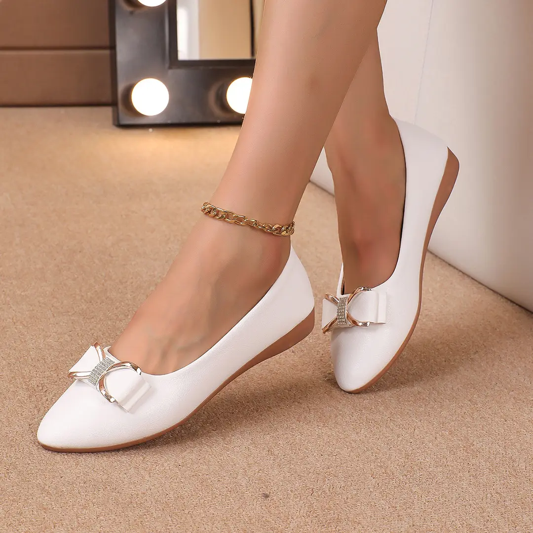 (Cross-border trading), women's shoes wedge heel pointed-toe low-cut with bow, 2024 years, trend of season, plus size, work shoes — chobi 6