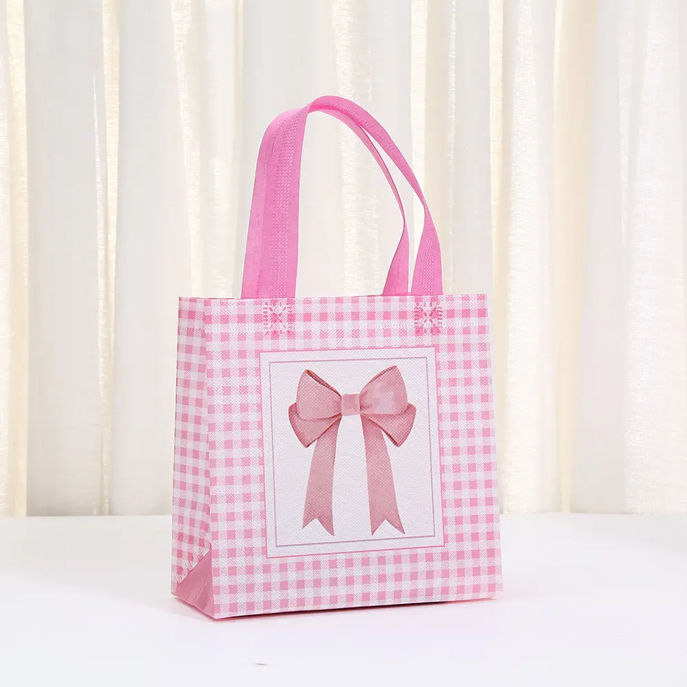 Cute linen bag with bow, waterproof pack non-woven cloth, Birthday gift — chobi 4