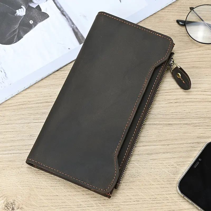 Leather long wallet with zipper, genuine leather — chobi 4