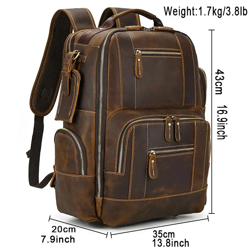 Leather backpack, men's capacious travel bag, one-shoulder bag — chobi 38