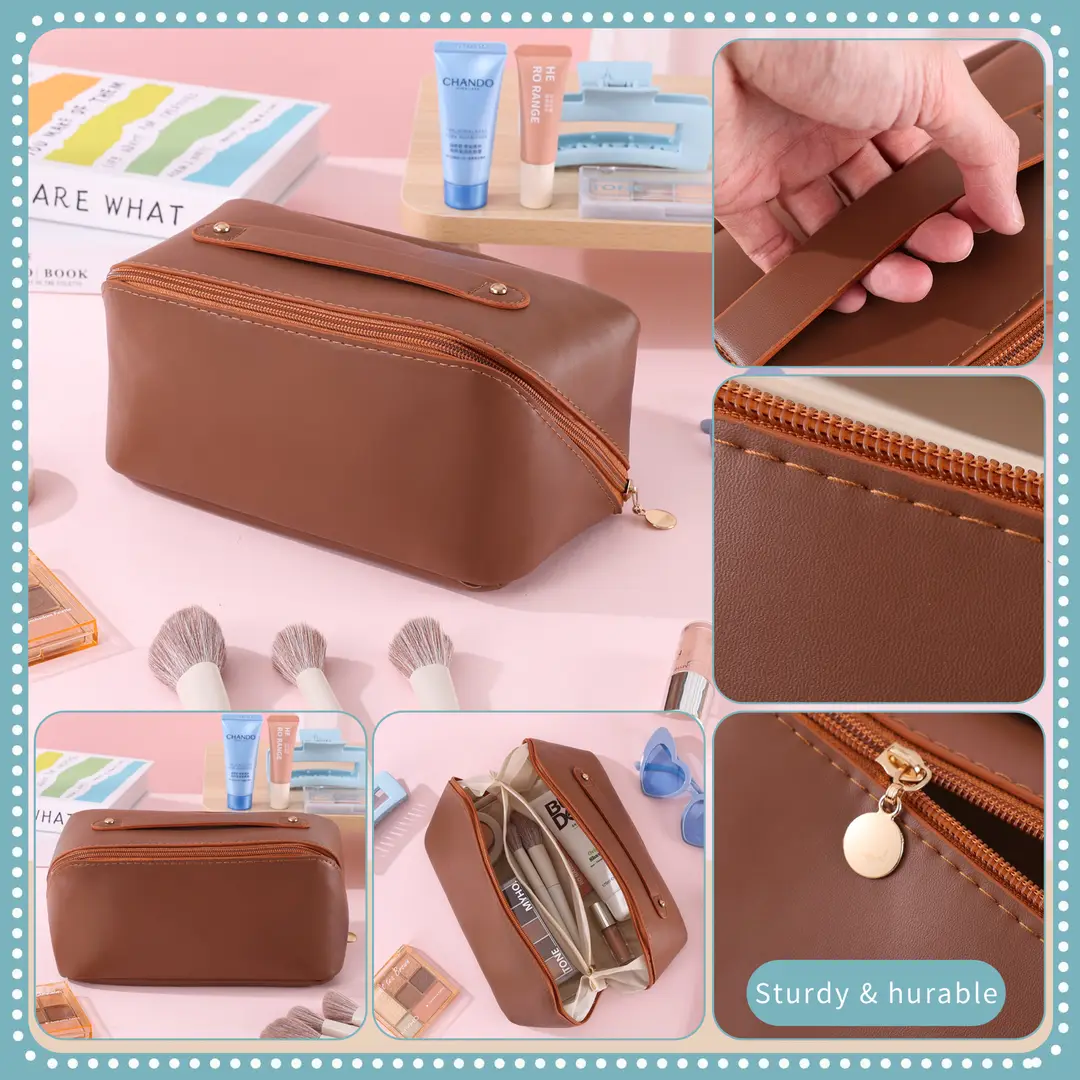 Fashionable handheld cosmetic bag to go out, capacious organizer bag for traveling, high quality polyurethane purse — chobi 32