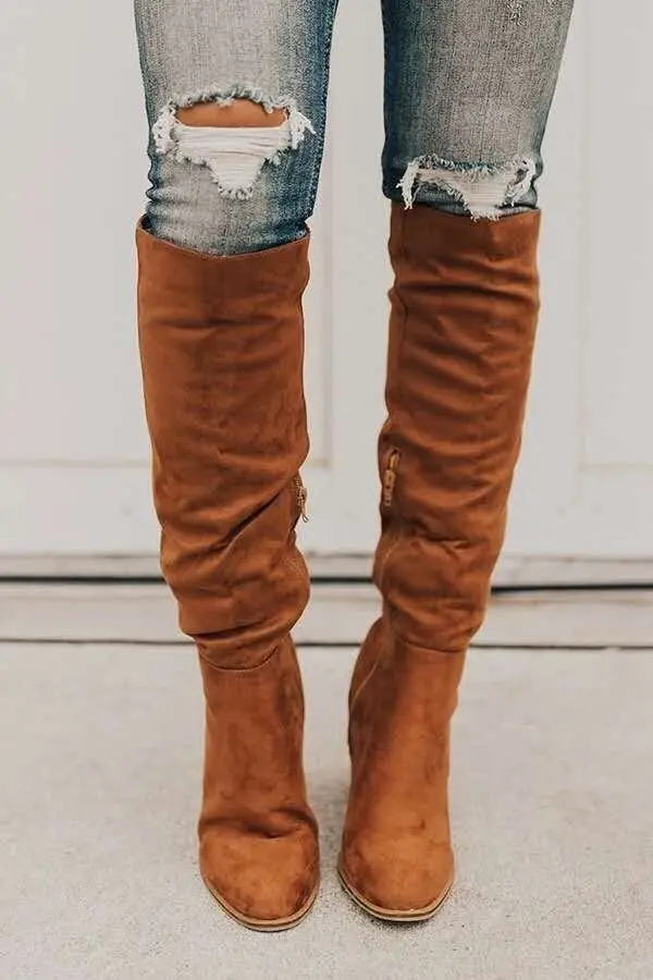 Women over -the -knee boots 2020 autumn and winter new rough heels high -heeled small, lean fluff boots women's side zipper long and winter — chobi 11