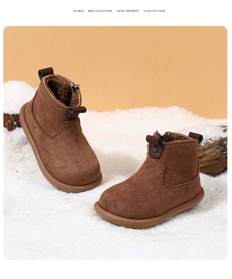 Children's plus velvet Martin boots new winter style girls' versatile Maillard cotton boots British style boys' solid color plus velvet cotton boots — chobi 34