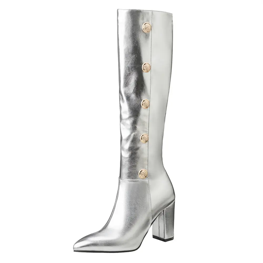 (Cross-border trading), capacious high boots pointed-toe with zipper, wide stable heel, plus size, 32 — chobi 25