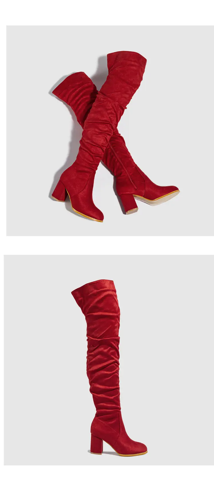 Spot - New foreign trade over-knee boots soft-faced natural wrinkled thick-heeled outdoor street catwalk women's boots size 35-42 — chobi 19