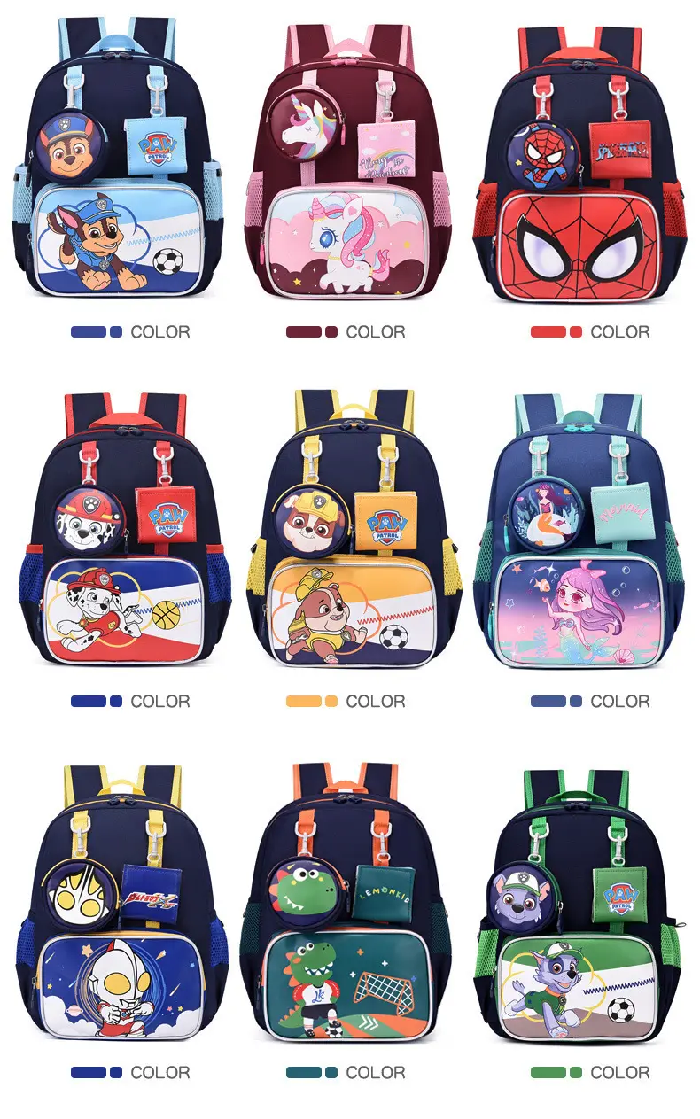 School bag for kindergarten, cartoon backpack for students, purse, card holder, pony, Spiderman — chobi 3