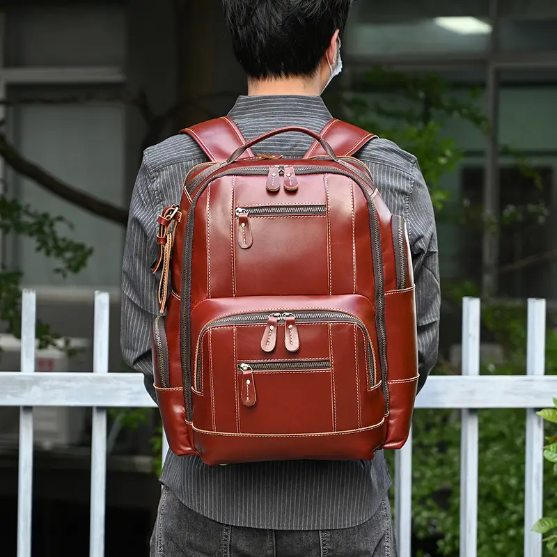 Leather backpack, men's capacious travel bag, one-shoulder bag — chobi 25