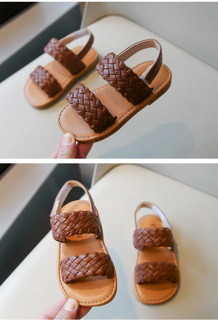 Summer children's beach woven fashionable sandals open toe, spring 2026 collection, Korean style, soft sole, princess style — chobi 16