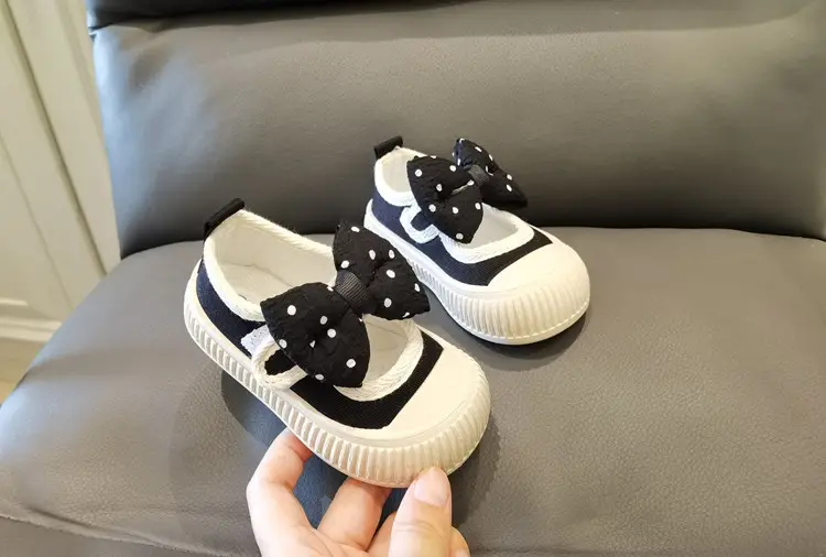 Children's cloth espadrilles with bow for early age, suitable for spring and autumn, soft sole, princess style — chobi 5