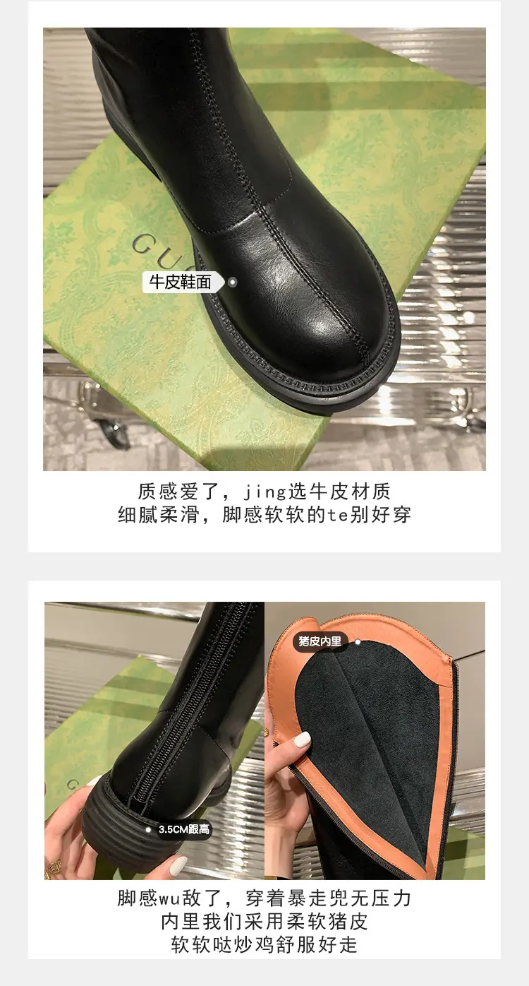 Denim demi-season high boots, visually slimming, genuine leather, 2023 — chobi 10