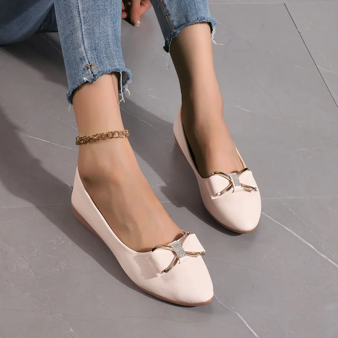 (Cross-border trading), women's shoes wedge heel pointed-toe low-cut with bow, 2024 years, trend of season, plus size, work shoes — chobi 12
