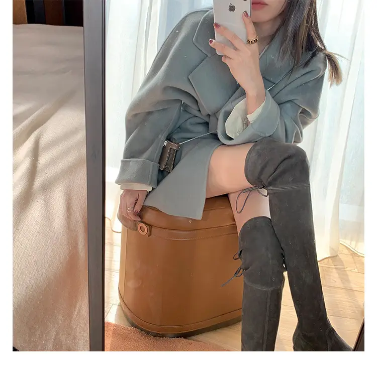 Elastic high boots flat, Collection Year 2024, wide stable heel, round toe, visually slimming — chobi 38