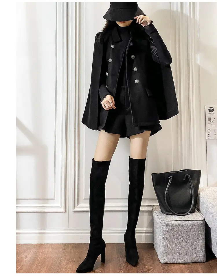 Demi-season solid color elastic high boots pointed-toe, Korean style, mid heel, wide stable heel — chobi 11