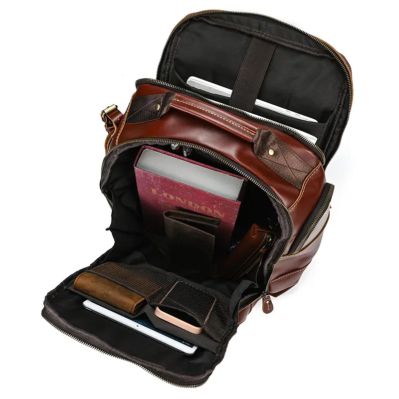 Leather backpack, men's capacious travel bag, one-shoulder bag — chobi 34