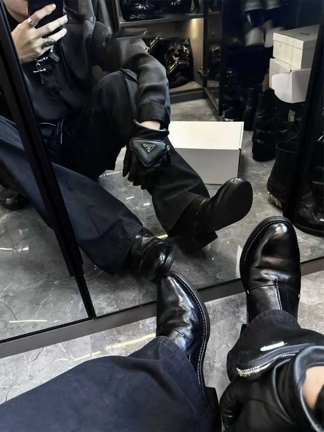Black shoes, slip-ons with decorative stitching, loafers pointed-toe — chobi 7