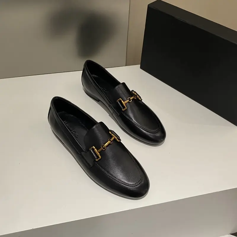 Autumn leather casual loafers flat, metallic color, 2023, trend of season, round toe, cowhide — chobi 5